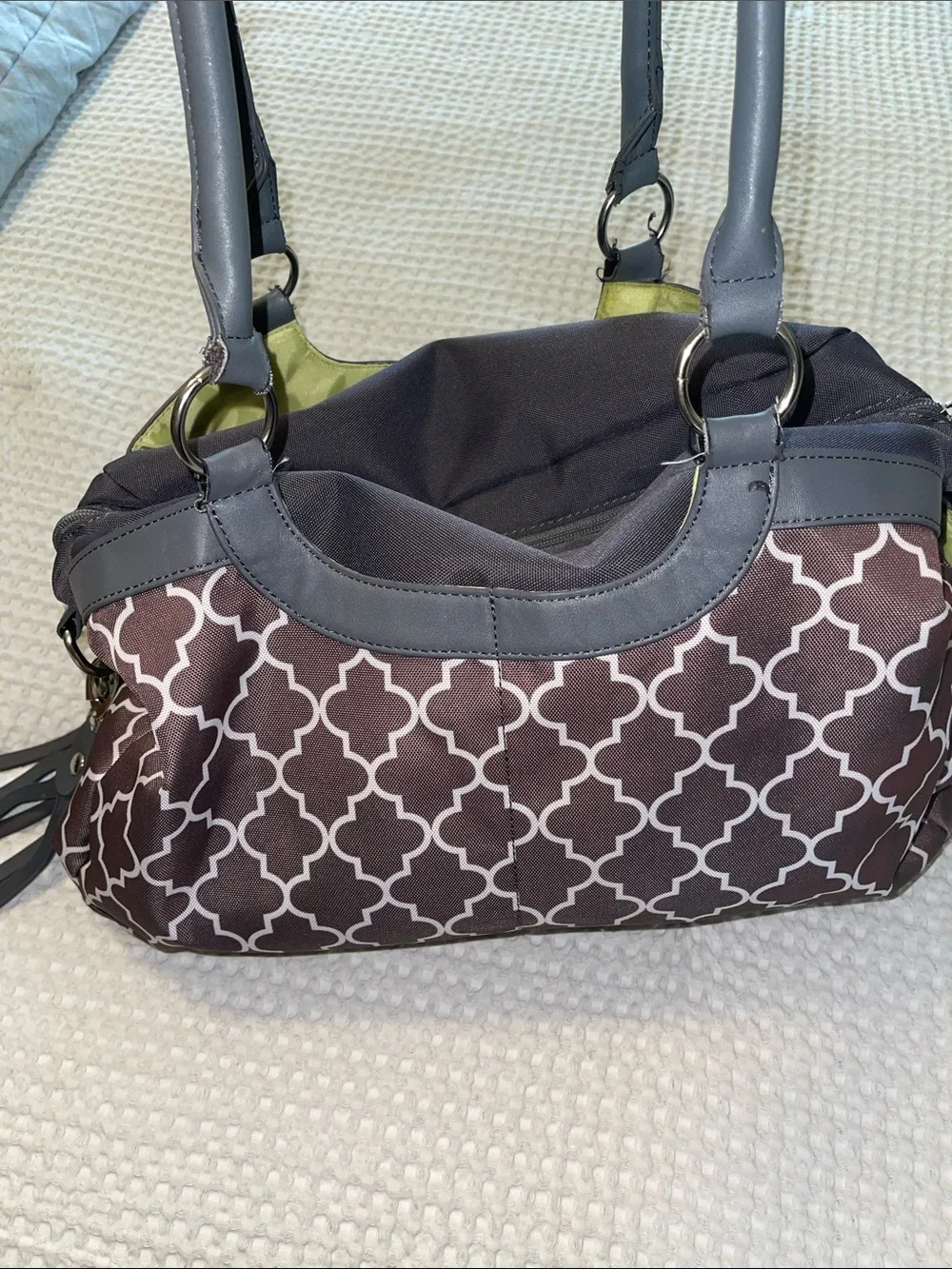 JJ Cole Grey & White Pattern Convertible Baby Bag with Accessories